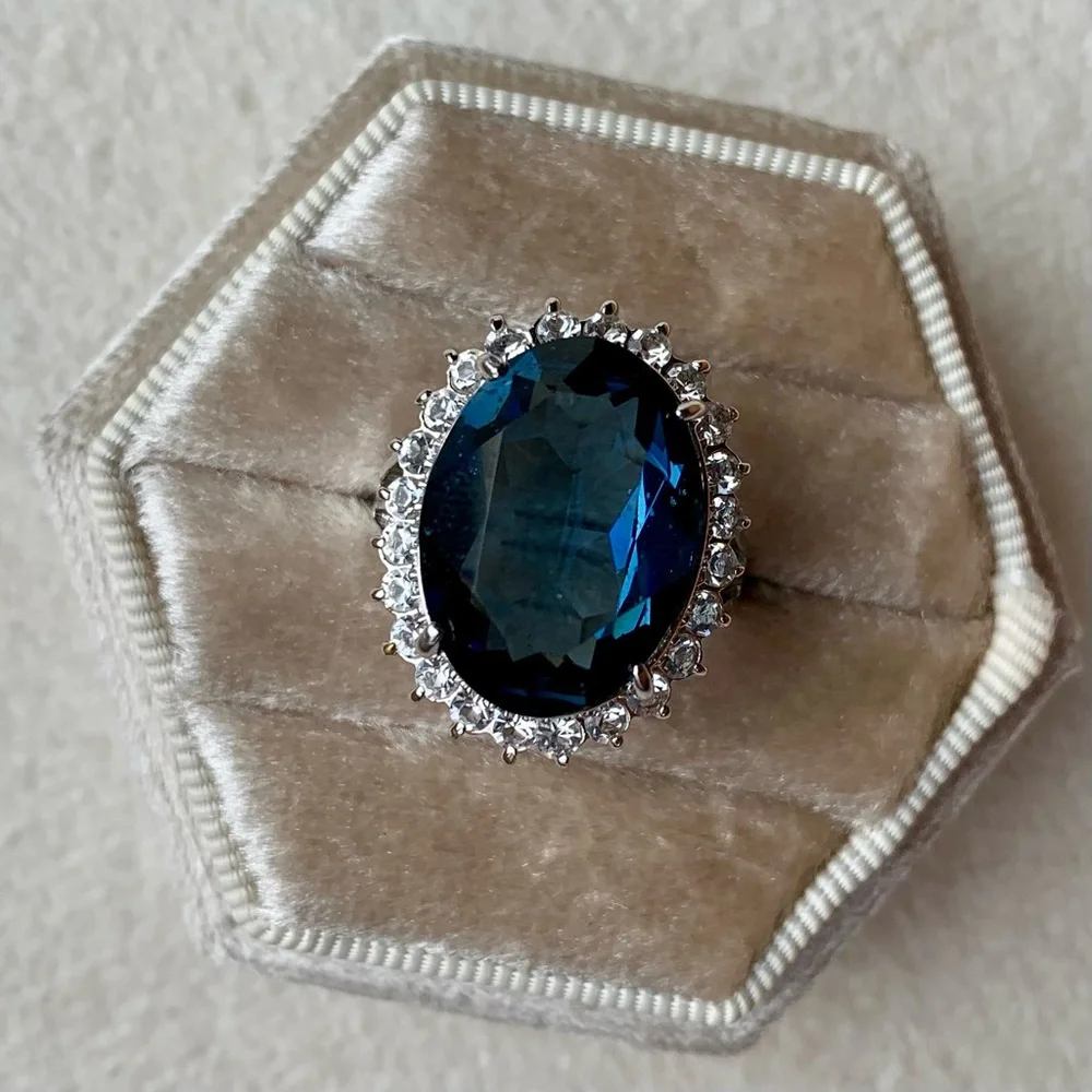 4.00 CT Genuine Sapphire Diamond Halo Crown Ring - Picture 7 of 14